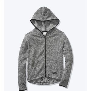 VS PINK SWEATER KNIT HIGH-LOW FULL-ZIP HOODIE